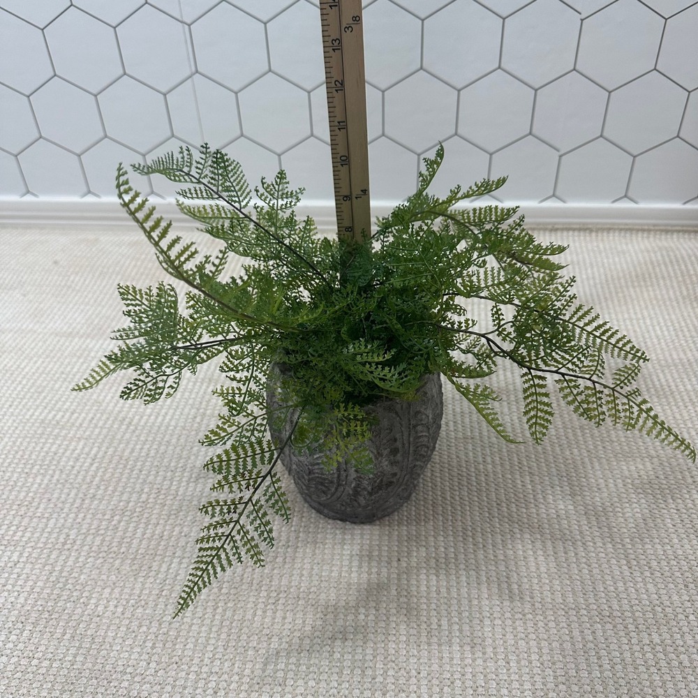 Artificial Fern Plant in Grey Embossed Rustic Stone Pot Home Decor 13in - Picture 3 of 5